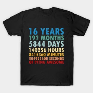 16th Birthday Countdown 16 years of being Awesome / Sixteen Birthday / 16 Years Old / Girls and Boys / Sweet sixteen gift / Vintage Retro Style gifts ideas T-Shirt